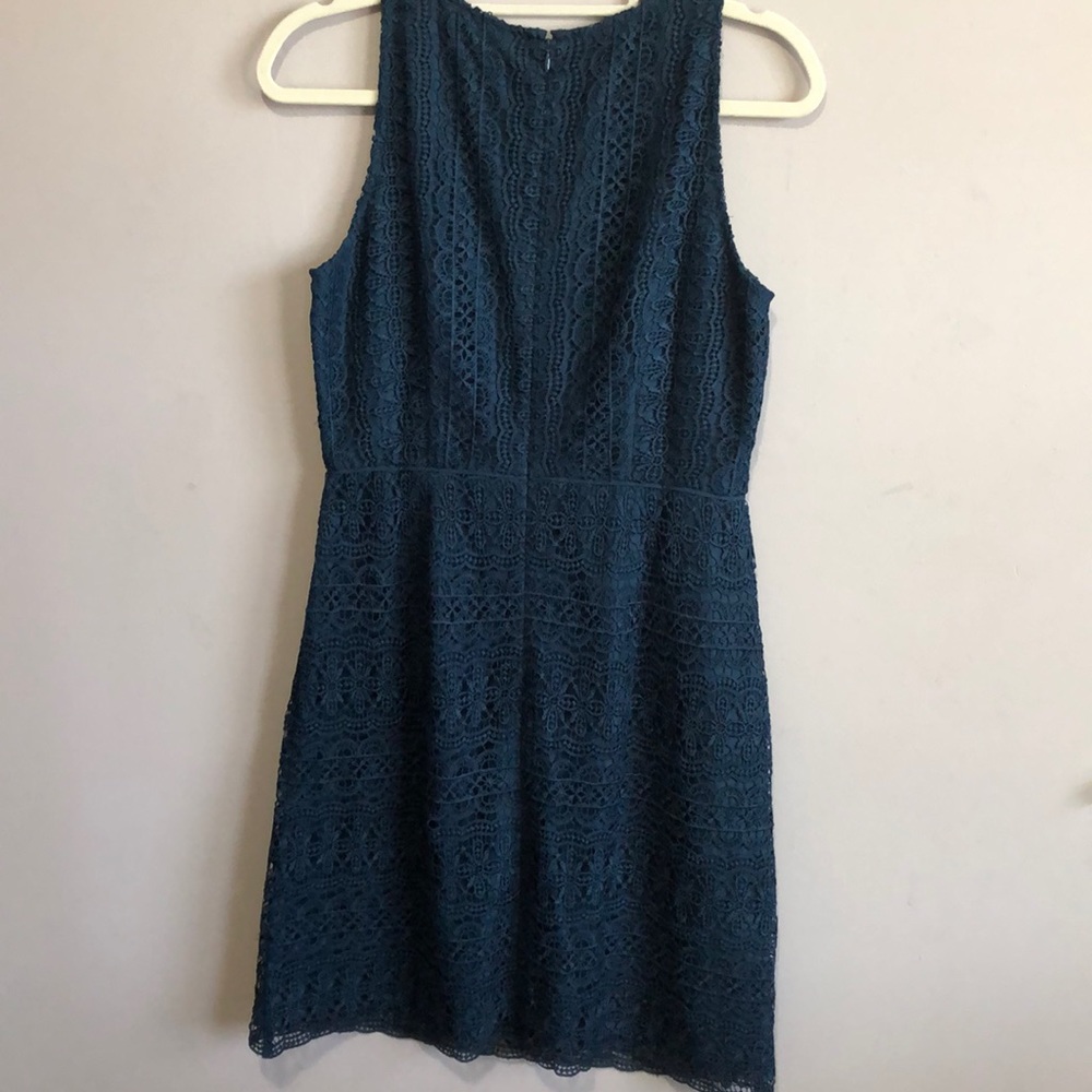 Loft Jewel Tone Jade/Teal Sleeveless Lace Dress - Picture 3 of 4